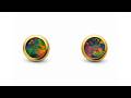 18k Gold Round Opal Stud Earrings - Vibrant Red Multicolor - 9122 | FlashOpal
