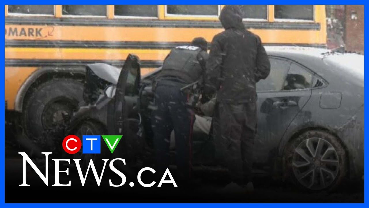 School bus rear-ended during evening rush hour - YouTube