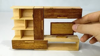 Miniature TV Cabinet from popsicle sticks. Dollhouse