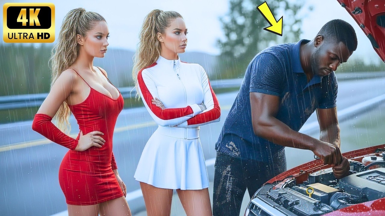 Отец-одиночка афроамериканского происхождения остановился, чтобы починить машину застрявших сесте...