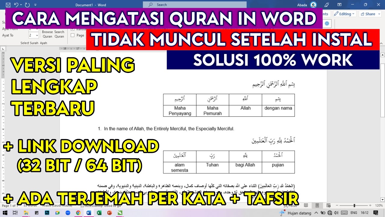 Cara mengatasi quran in word tidak muncul 