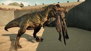T-REX vs ALL LARGE CARNIVORE & HERBIVORE ON ISLA NUBLAR - Jurassic World Evolution 2
