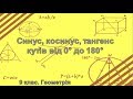 Синус, косинус, тангенс кутів від 0 до 180