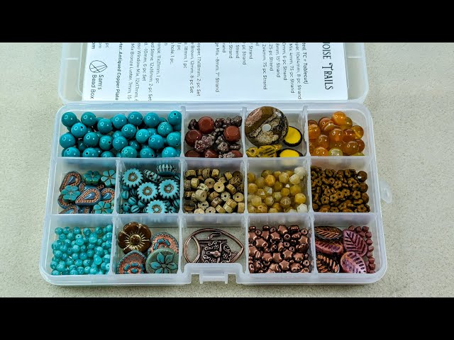 Organizing the Jan 2024 Sam's Bead Box: Turquoise Trails. 