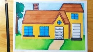 رسم منزل/ رسم منظر طبيعي /رسم بيت سهل /رسم سهل how to draw house 