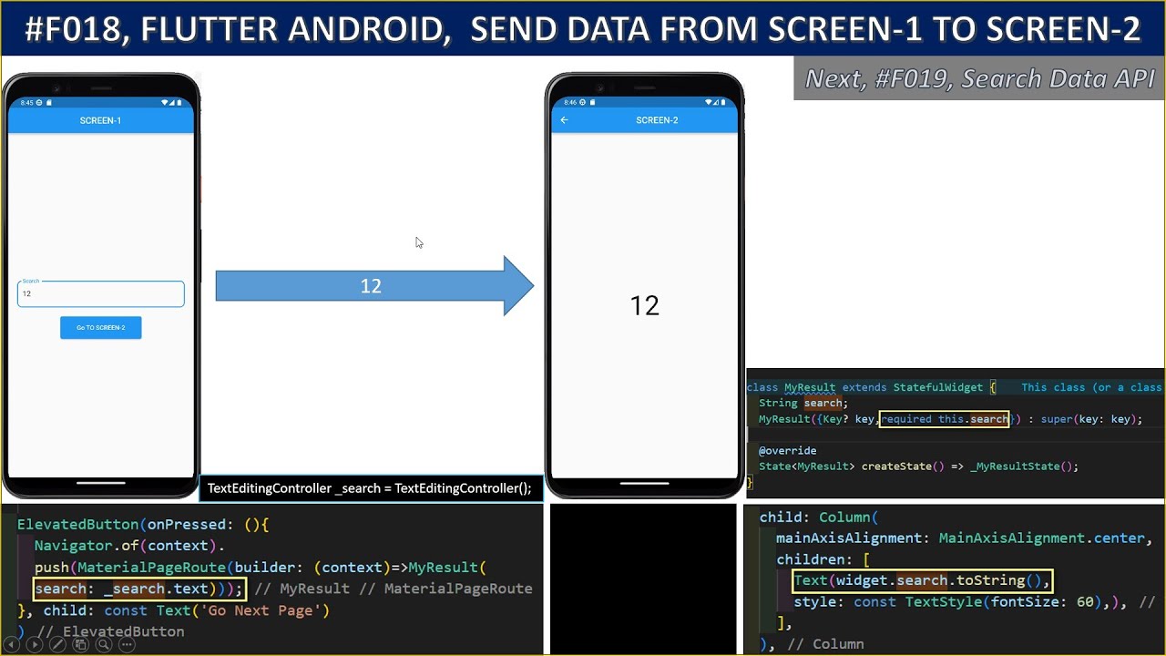 Screen Help Send Data #F018, FLUTTER ANDROID, SEND DATA FROM SCREEN-1 TO SCREEN-2 - YouTube