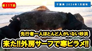 【千葉県 外房】ほとんど人がいないサーフ、離岸流を見つけてヒラメゲット!!鳥山も凄かった!!【ひらめルアー釣り】