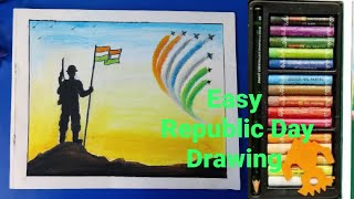 Easy republic day drawing || Oil pastel drawing for beginners|| Indian Flag || Indian Soldier || screenshot 5
