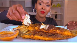 ASMR * FRIED SEA BASS * اكل سمك السي باس مع شطة الدكوة السودانية