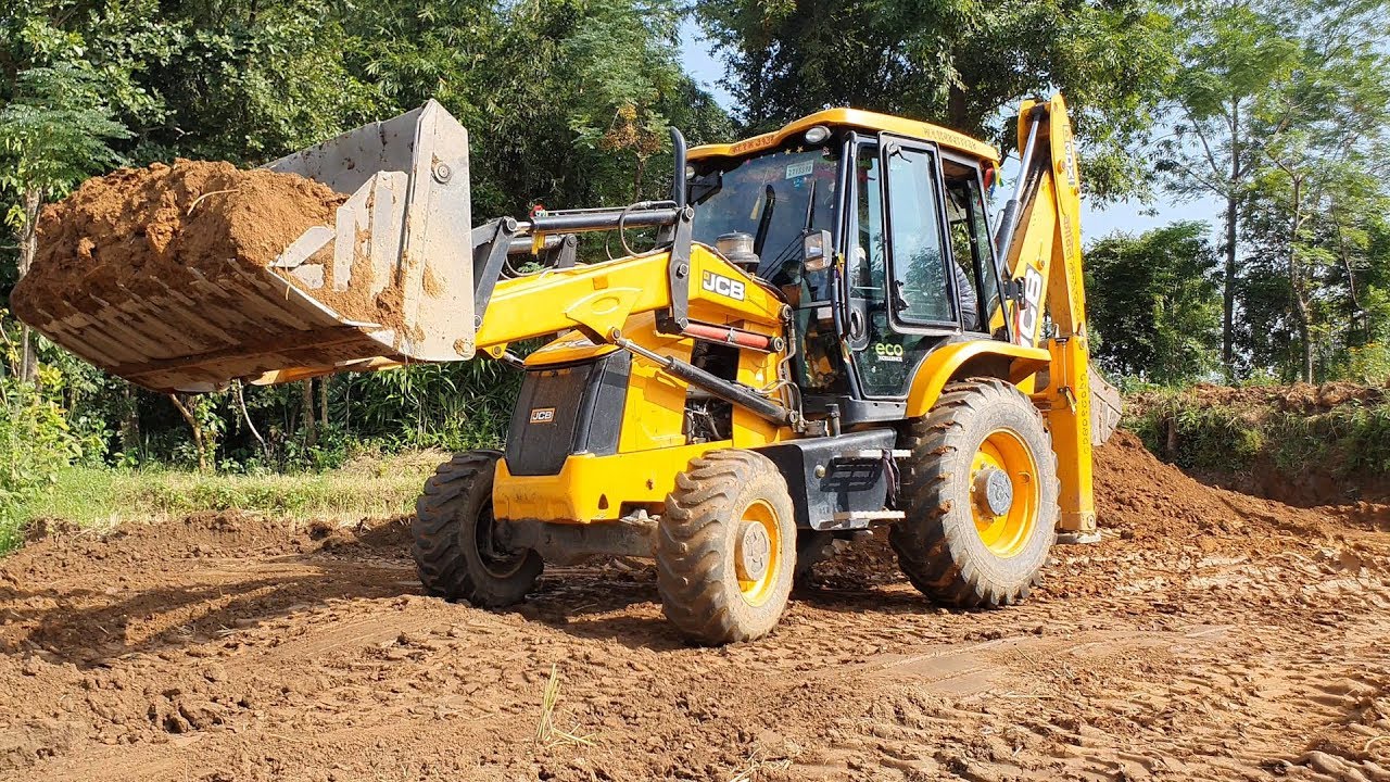 JCB Backhoe Amazing Work on Mud - JCB Collecting Mud and Leveling Ground - JCB Video