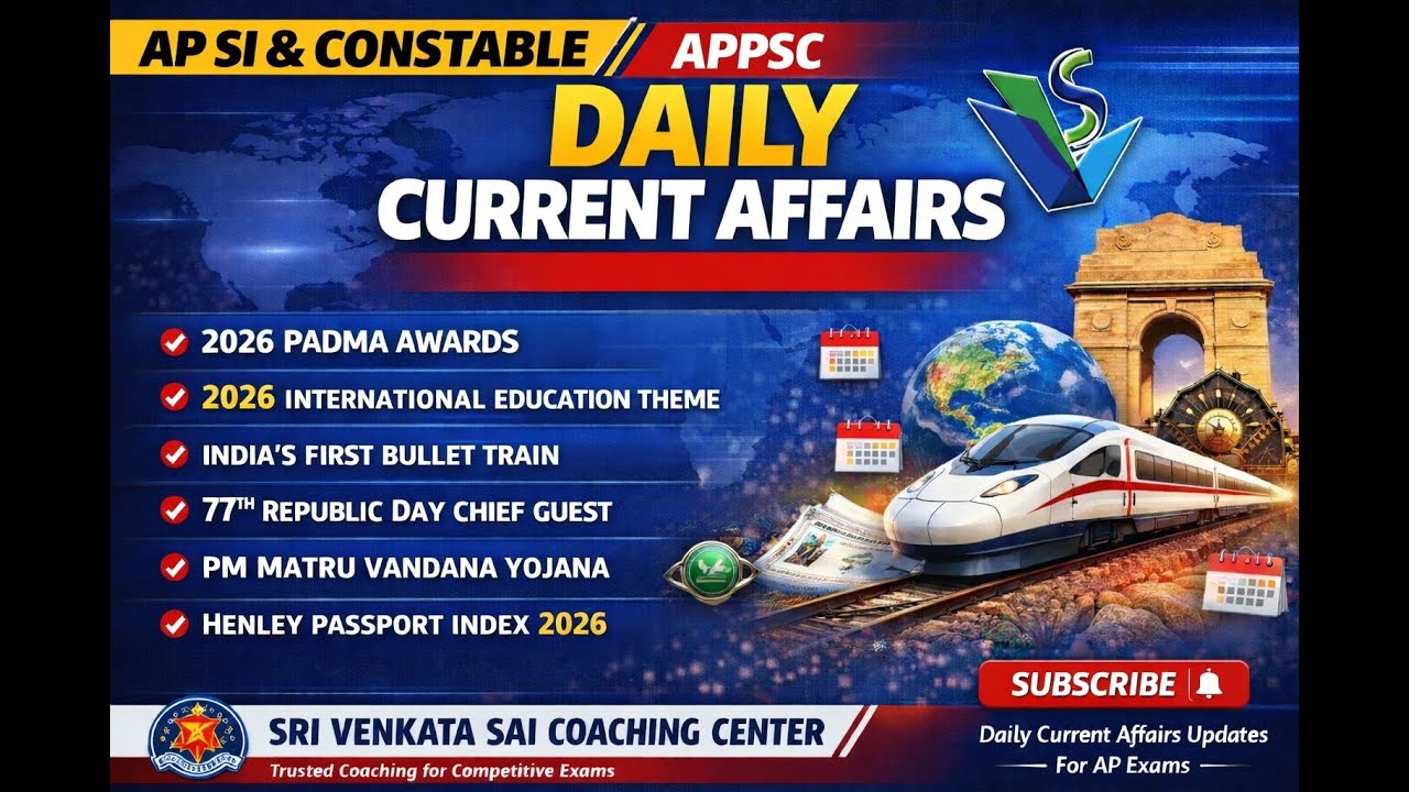Daily Current Affairs | AP SI & Constable | APPSC | 2026 Padma Awards | Bullet Train | Henley Index
