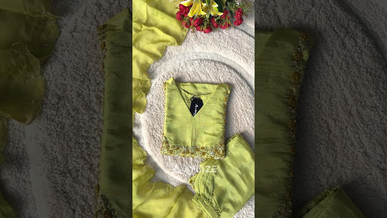 Tissue silk handcrafted kurta set | handwork suit set 