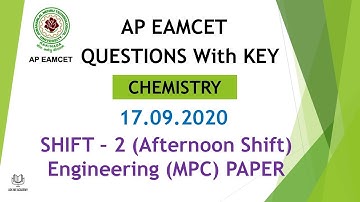 AP EAMCET Question paper Chemistry 17.09.2020 Shift 2 MPC paper with key #APEamcetMPC #APEamcet