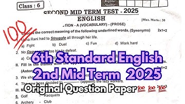 6th English Second Mid Term 2025 Question Paper