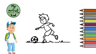 How to Draw a Soccer Player - Easy drawing, painting and coloring for kids