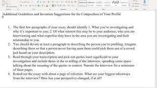 ENGL1301 General Advise on Composing the First Draft of Your Profile Project