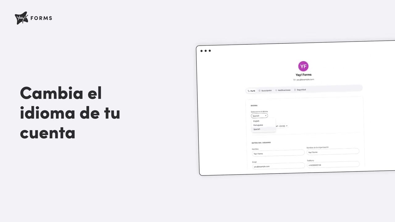 Cómo cambiar el idioma de tu cuenta de Yay! Forms