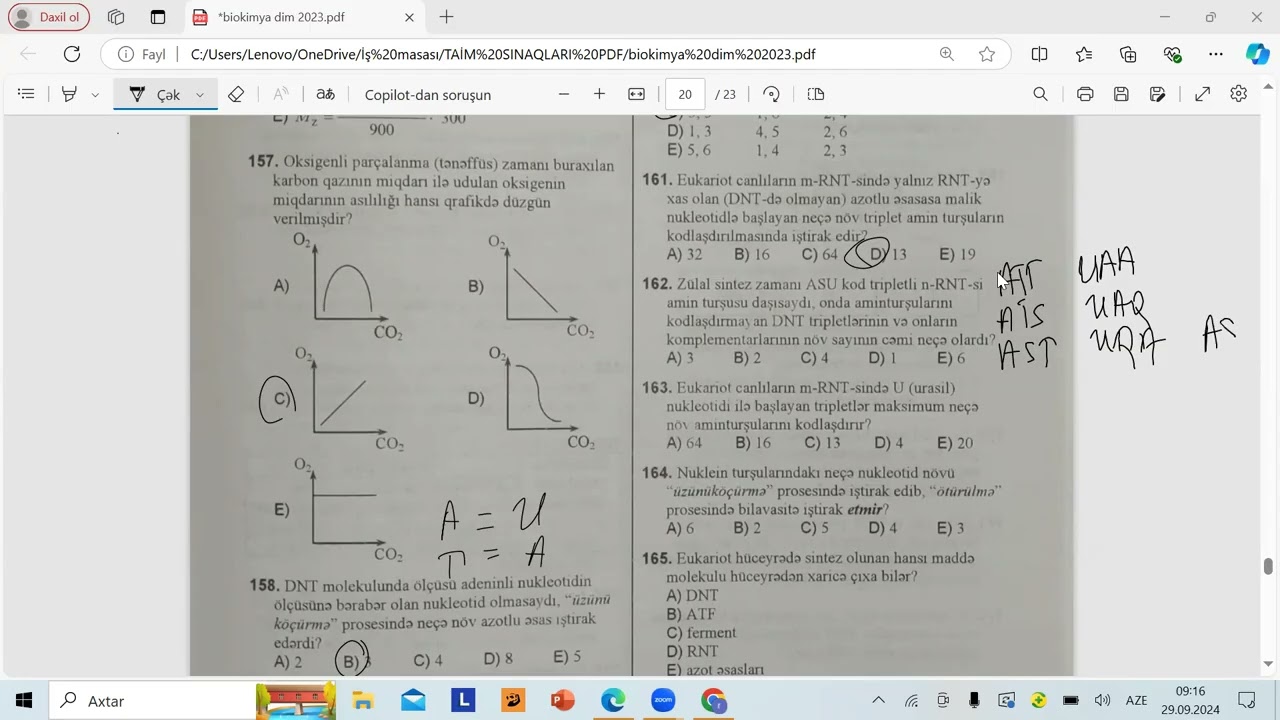 DİM-2023. HÜCEYRƏ BİOKİMYASI. MADDƏLƏR MÜBADİLƏSİ TEST İZAHI - 151-201