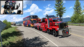 Towing 20 Tons Broken Bus Trough Mountains - American Truck Simulator - Logitech G29 Setup screenshot 1