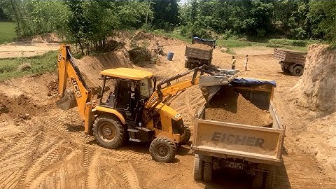 JCB Backhoe Loading Soil In Tripper - JCB VS Tractor Mix Video