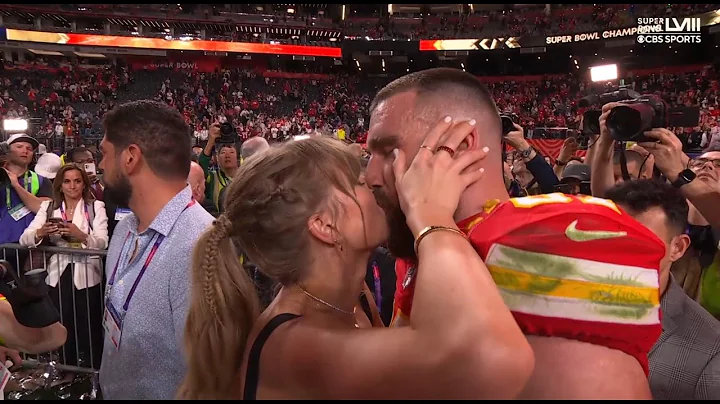 Taylor Swift and Travis Kelce Kiss After Super Bowl Win
