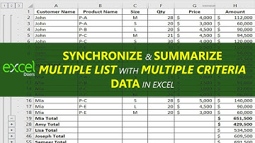 How to Synchronize, Sort & Summarize Multiple list with Multiple Criteria and align Data in Excel