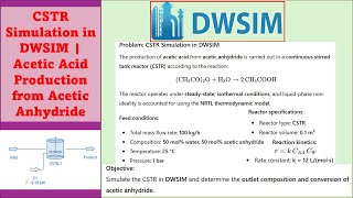 CSTR Simulation in DWSIM | Acetic Acid Production from Acetic Anhydride #dwsim #CSTR