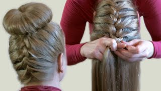 Объемный Пучок из Волос с Помощью Бублика или Носка Видео Upside Down French Braid Bun Style(Объемный пучок из длинных волос или волос средней длины выполняется при помощи валика для волос, свернутог..., 2013-04-17T10:14:45.000Z)