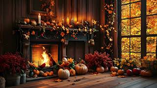 Autumn Ambience: Calm Music — Cozy Fireplace & Fall Decorations