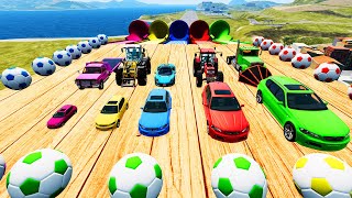 Business Machines and Big & Small Cars with Slide, Obstacles, Giant Pit - Portal Trap BeamNG.Drive