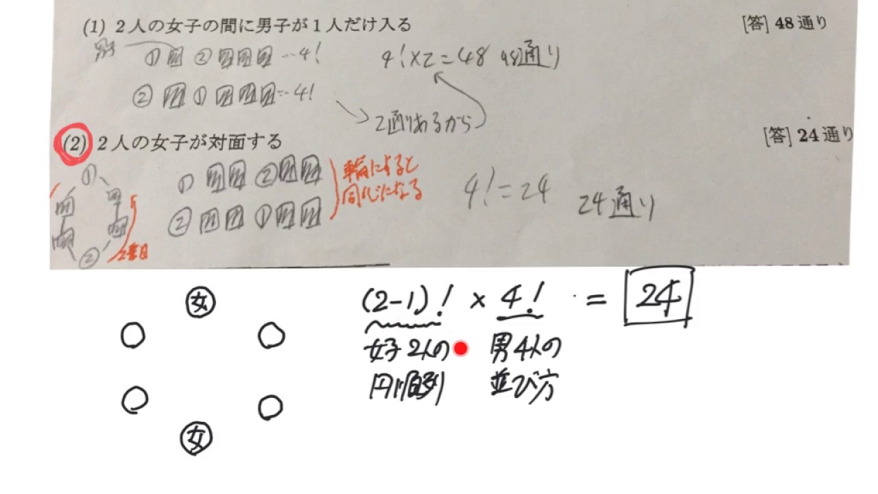 数a 円順列 女子２人が対面する Youtube