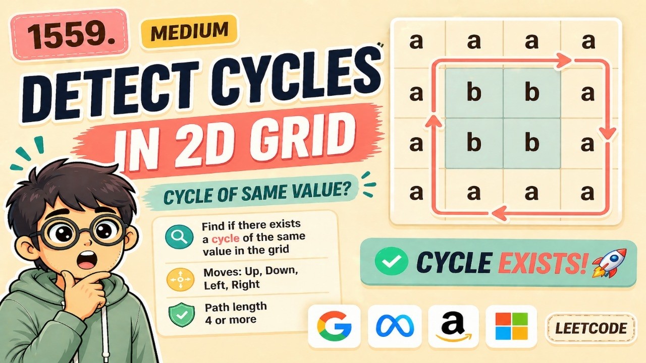 Detect Cycles in 2D Grid | LeetCode 1559 | DFS | Graph - YouTube