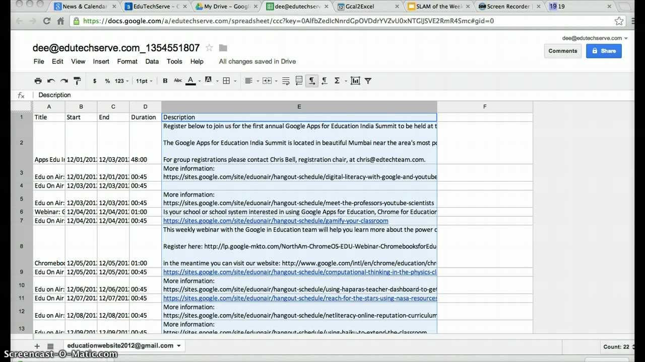 Export Google Calendar Events to Text- SLAM