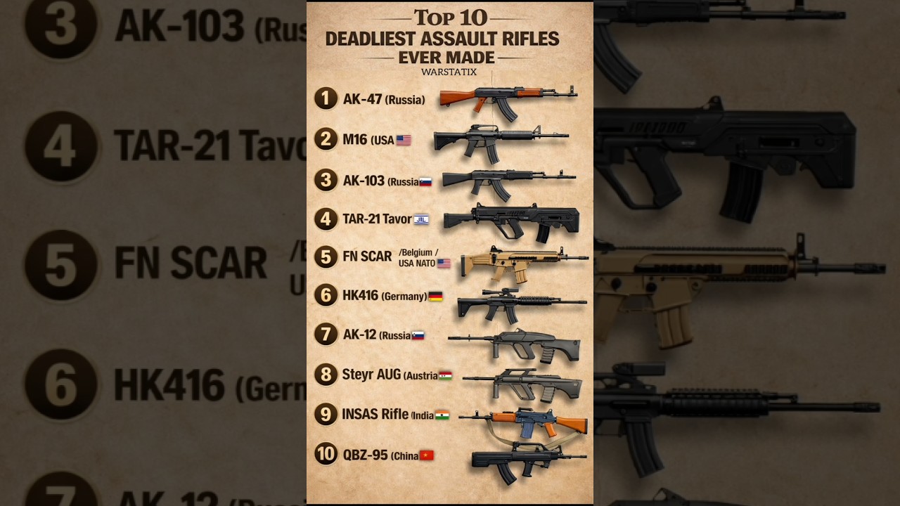 Top 10 Deadliest Assault Rifles Ever Made 😱🔥 | Military Ranking ⚔️