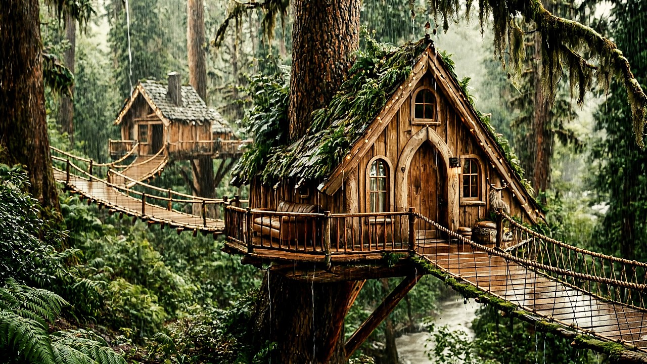 Rain Sounds in the Forest 🌲 Cozy Treehouse Cabin for Deep Sleep - YouTube