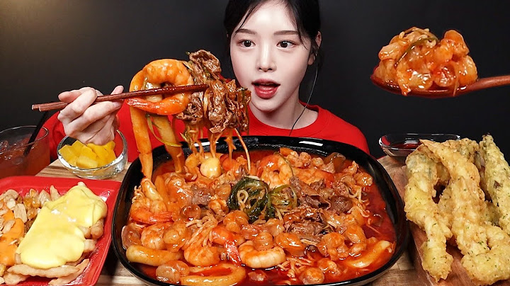 SUB)Spicy tteokbokki mukbang asmr w/ tripe, beef, and shrimp toppings, ramyun, deep fries and more!