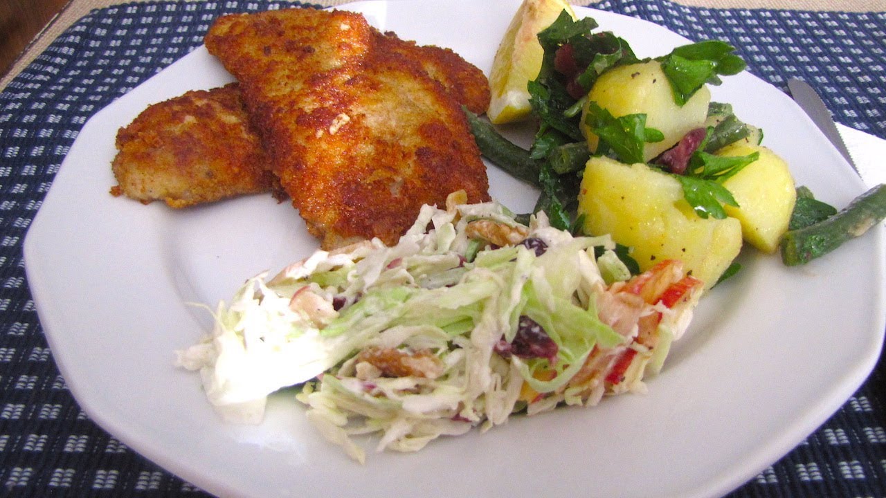 GERMAN PORK SCHNITZEL with Potato Salad and Cabbage Apple Slaw YouTube