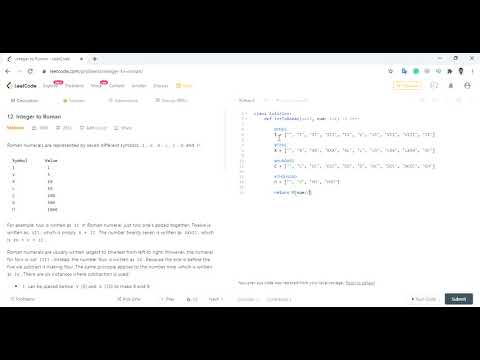 Integer to Roman Leetcode Solution | Python