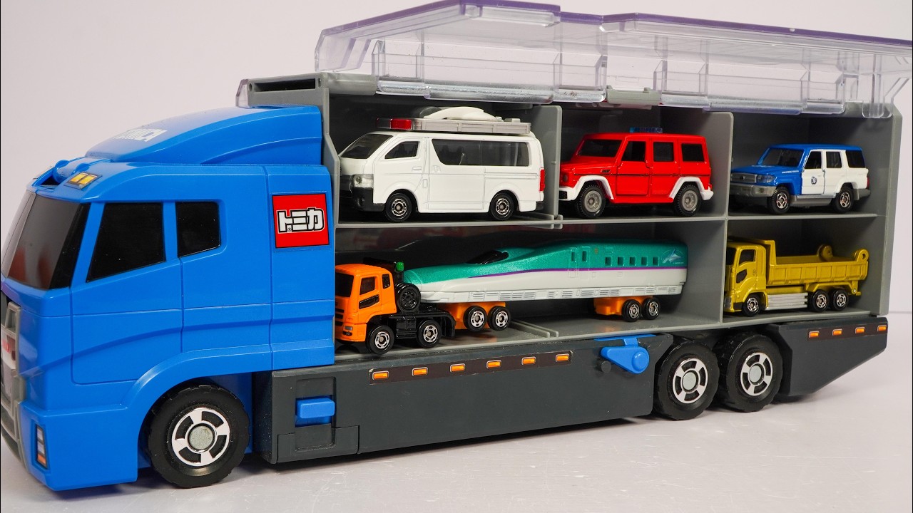 トミカ☆ミニカーを開封してコンボイへ収納！最後は緊急走行テストします！13 Tomica cars loaded into the convoy → Emergency driving test!