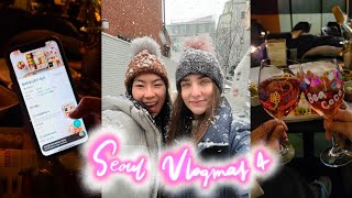 Vlogmas 2021 #4 | SNOW IN SEOUL ❄☃️ exchanging Xmas gifts, wine bar \& Han River | life in Seoul vlog