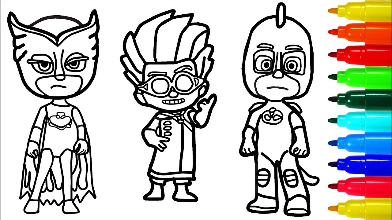 PJ Masks Pokemon Coloring Pages | Colouring Pages For Kids With Colored ...