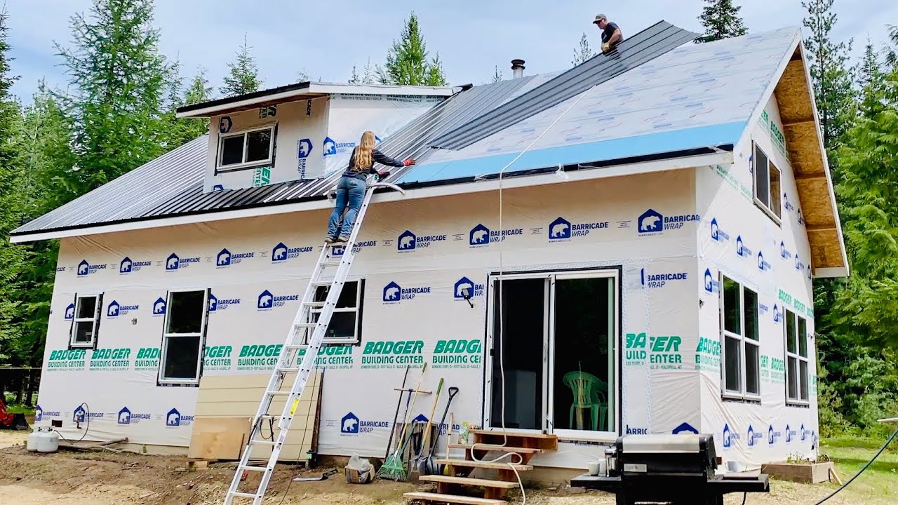 Finishing the Metal Roof on our Off Grid Cabin - YouTube