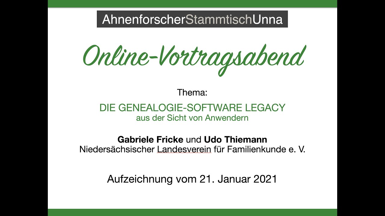 DIE GENEALOGIE-SOFTWARE LEGACY AUS ANWENDERSICHT