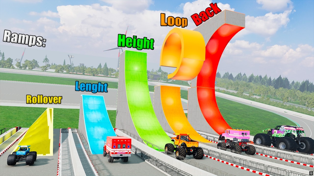 Which MONSTER TRUCK Will be BETTER than the Jumping Ramp? - BeamNG Monster Truck Crashes