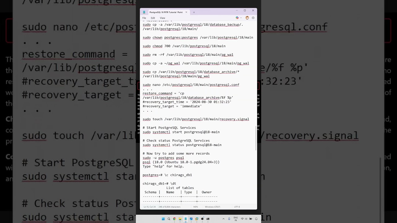 PostgreSQL 18 PITR Tutorial | Point in Time Recovery and pg_basebackup Step-by-Step Backup & Restore