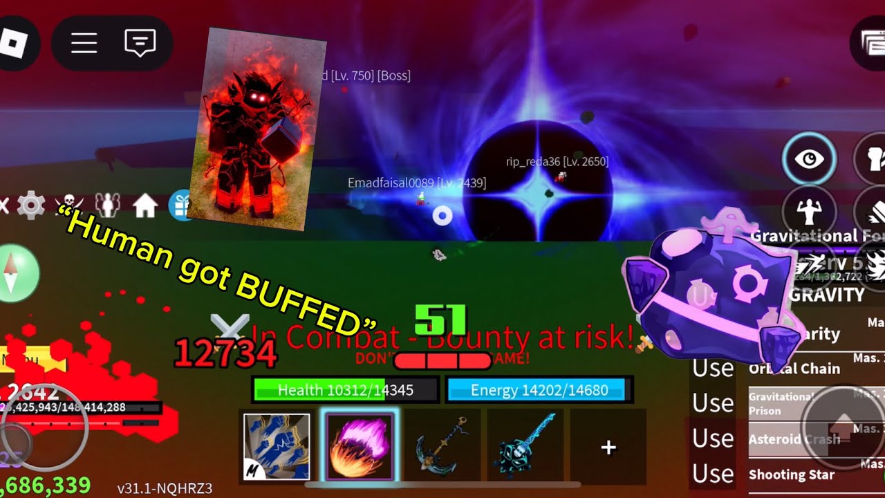 Gravity AWK + HUMAN V4 BUFF is literally INSANE😭…(bloxfruits) | Road to 30m