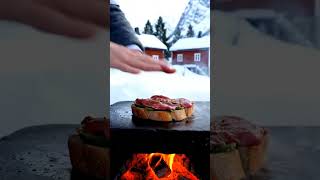 ASMR cooking meat in a snowy yard. #asmr #cooking #cookinginthewild