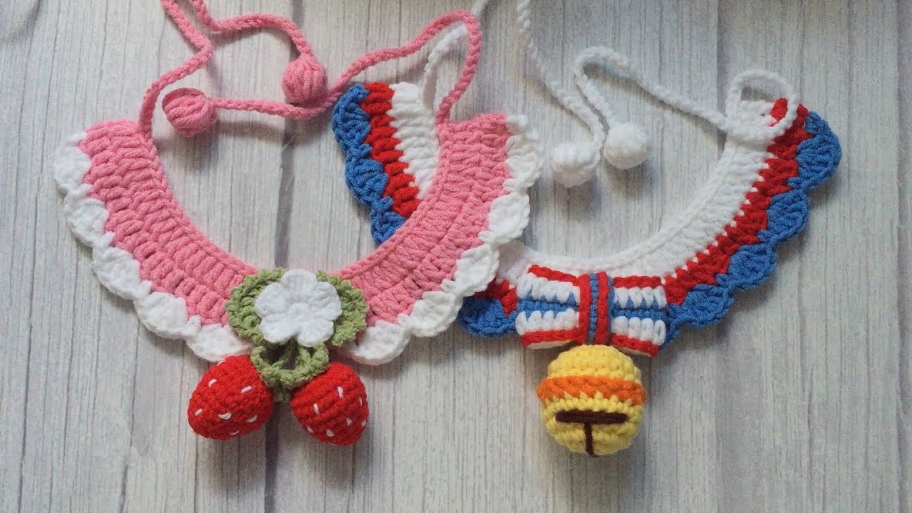 #49 Crochet pet collar with strawberry Crochet Tutorial