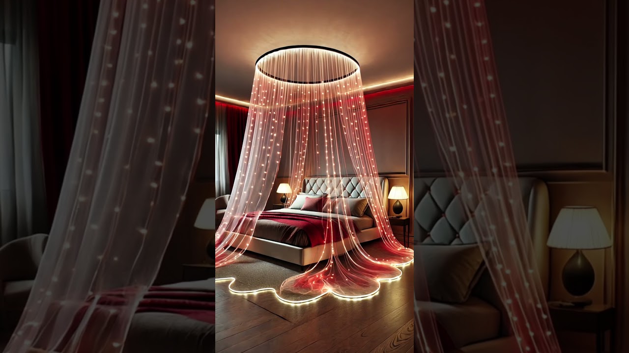 Magical Canopy Bed with Lights - Luxurious Bedroom with Glowing Canopy Lights - Cozy bedroom design
