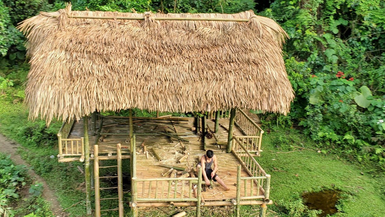 building a bamboo house, make bamboo railings on stilts- Building New Life Ep.4